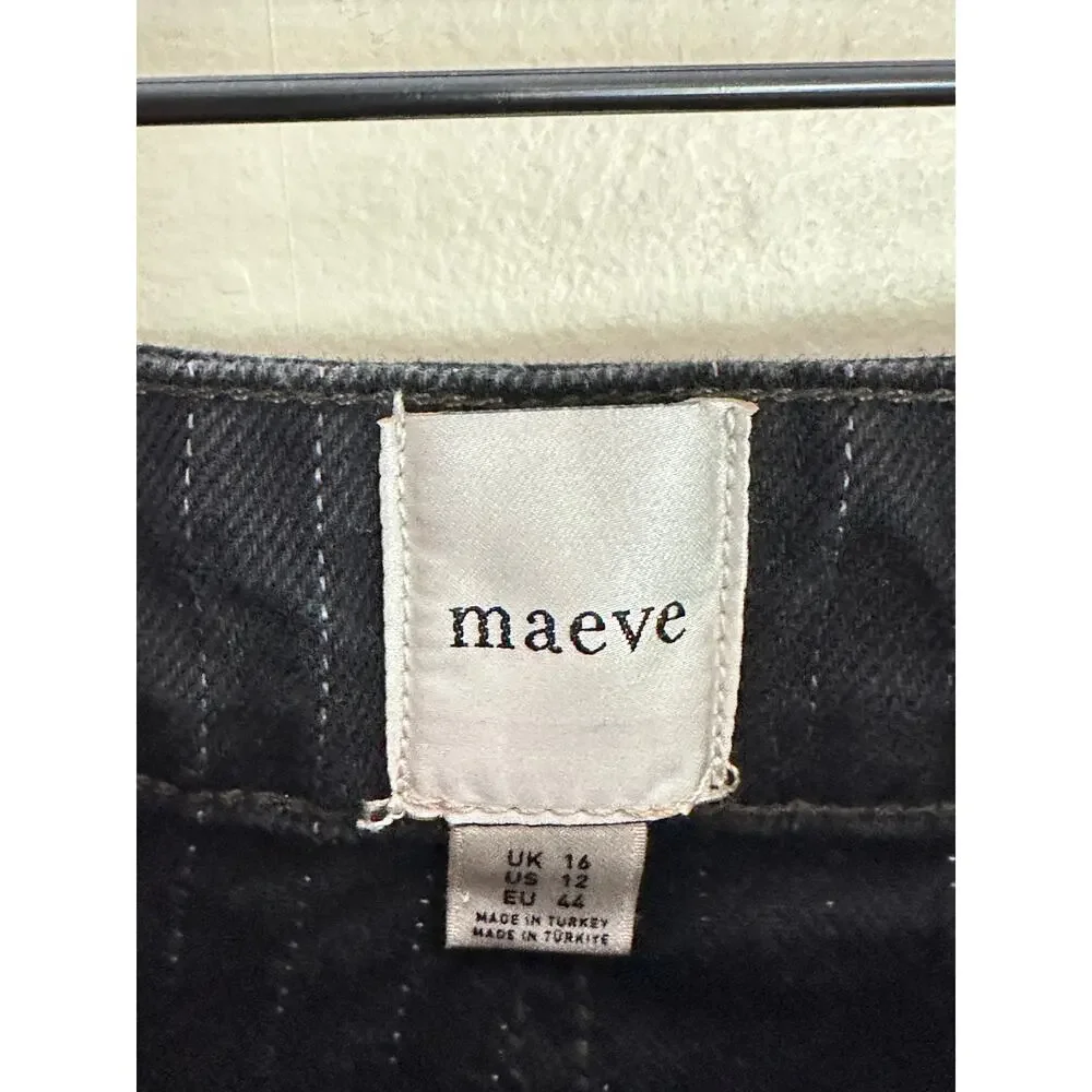 ANTHROPOLOGIE x MAEVE Pleated Menswear Pinstripe Denim Skort Black Sz 12 {G20}